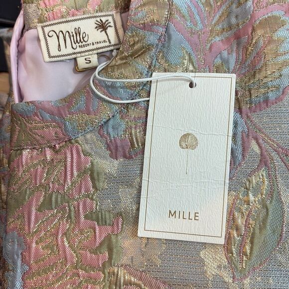 Mille Giselle Pink Brocade Bubble Long Sleeve Mini Dress small NWT $398 - Picture 9 of 9